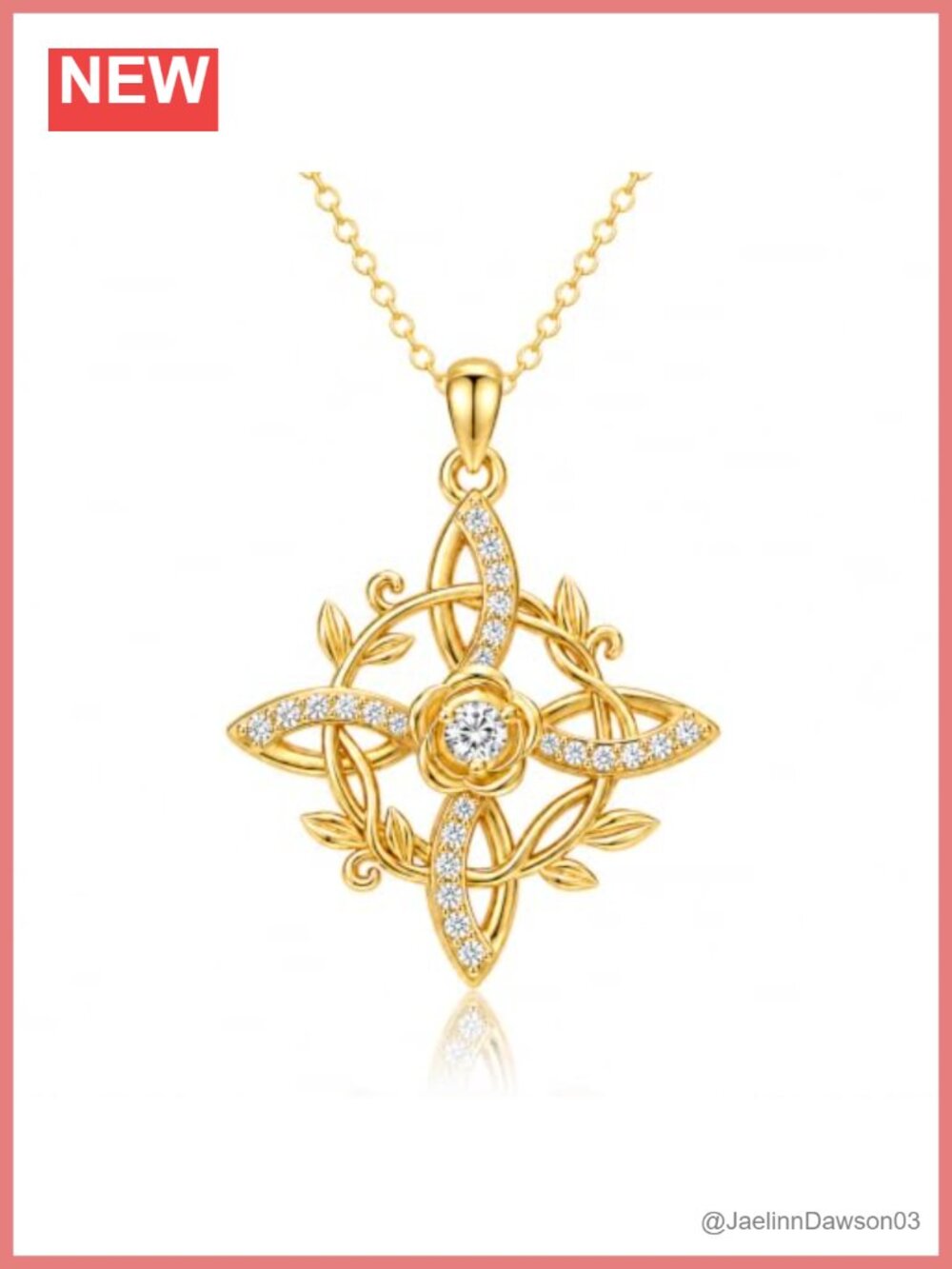 14k Gold Plated Witches Knot Necklace Cubic Zirconia Pendant Wiccan Jewelry